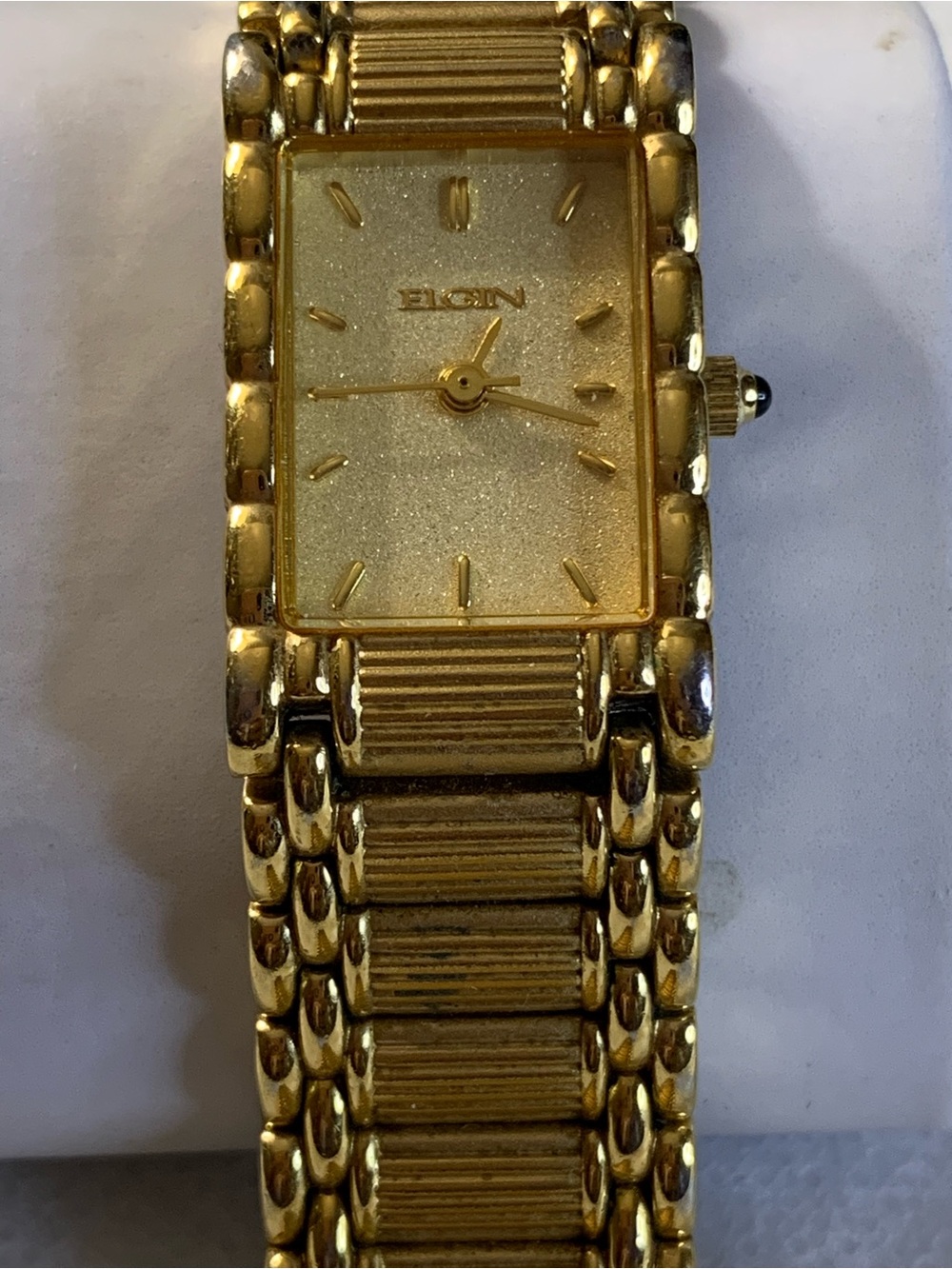 Elgin Gold- Plated Rectangular Bracelet Watch
